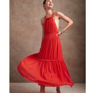 Banana Republic Red Sunset Halter Maxi Dress Size Large